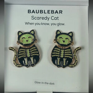 BAUBLEBAR Halloween Cat Dangle/Drop Earrings with Glow in the Dark Skeleton NWT